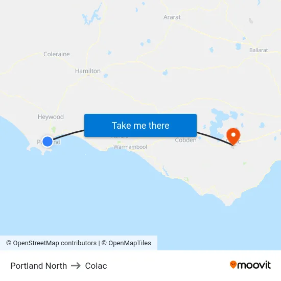 Portland North to Colac map