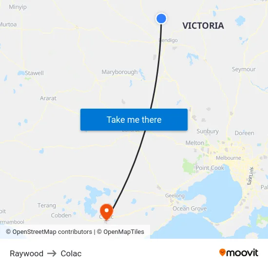 Raywood to Colac map