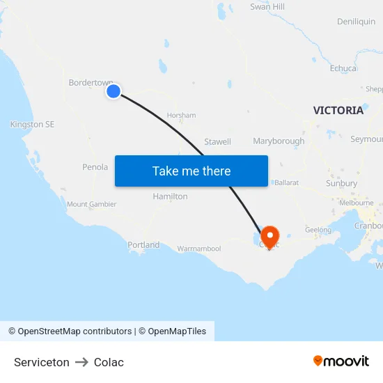 Serviceton to Colac map
