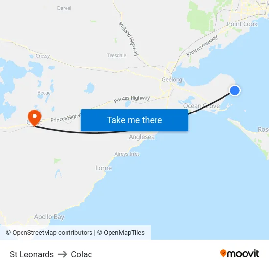 St Leonards to Colac map