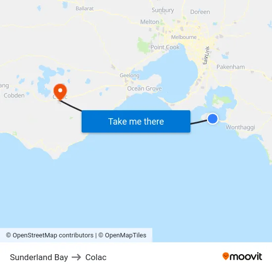 Sunderland Bay to Colac map