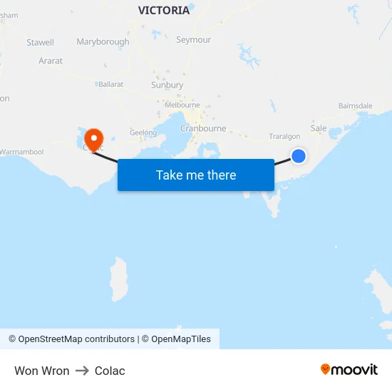 Won Wron to Colac map