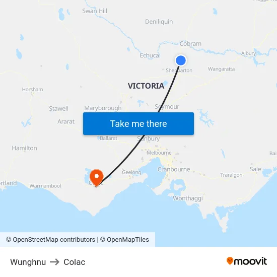 Wunghnu to Colac map
