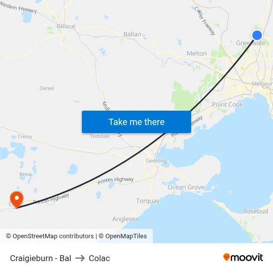 Craigieburn - Bal to Colac map
