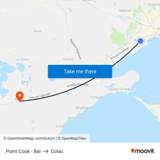 Point Cook - Bal to Colac map