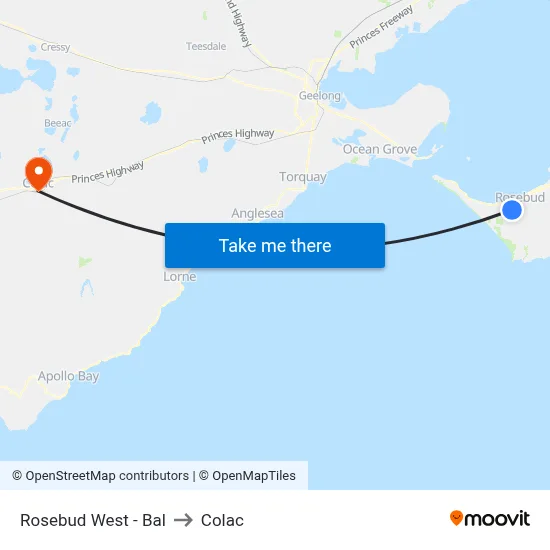 Rosebud West - Bal to Colac map
