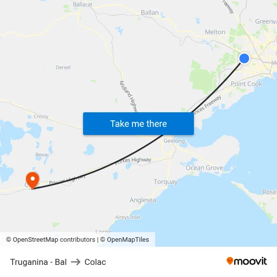 Truganina - Bal to Colac map