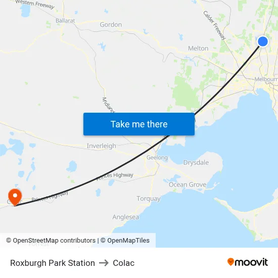 Roxburgh Park Station to Colac map