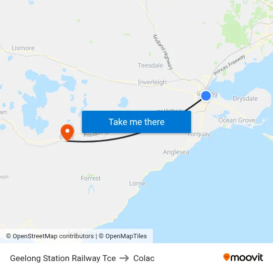 Geelong Station Railway Tce to Colac map