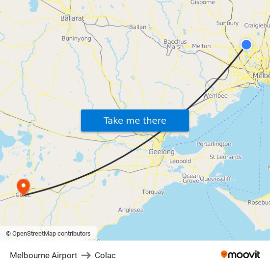 Melbourne Airport to Colac map