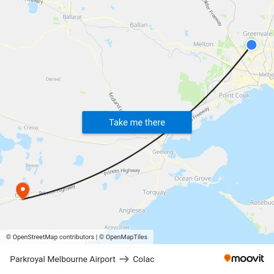 Parkroyal Melbourne Airport to Colac map