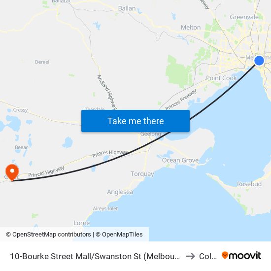 10-Bourke Street Mall/Swanston St (Melbourne City) to Colac map