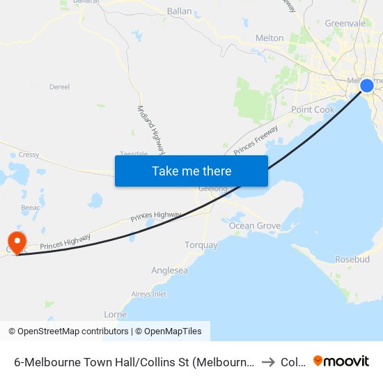 6-Melbourne Town Hall/Collins St (Melbourne City) to Colac map