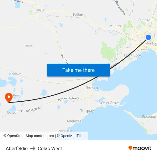 Aberfeldie to Colac West map