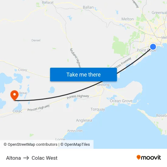 Altona to Colac West map
