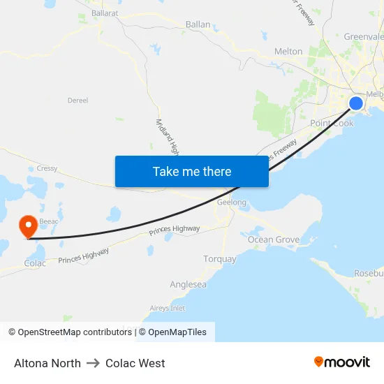 Altona North to Colac West map