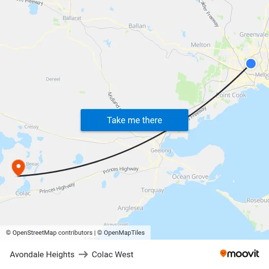Avondale Heights to Colac West map