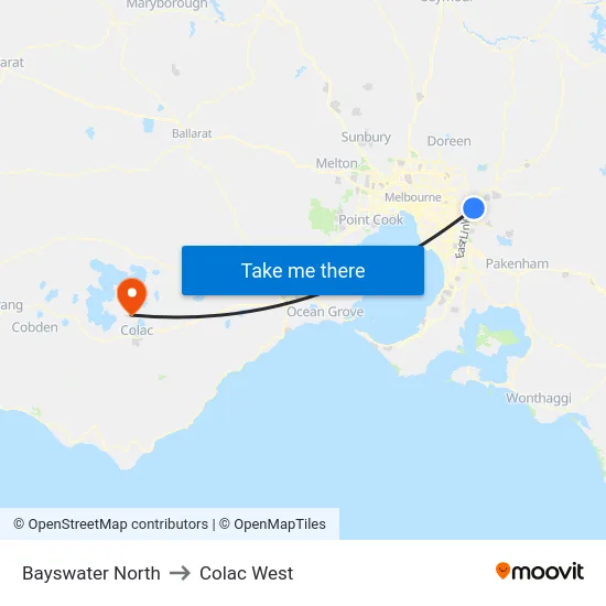 Bayswater North to Colac West map