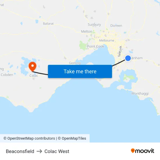 Beaconsfield to Colac West map