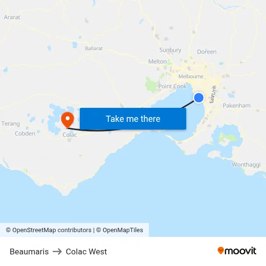 Beaumaris to Colac West map