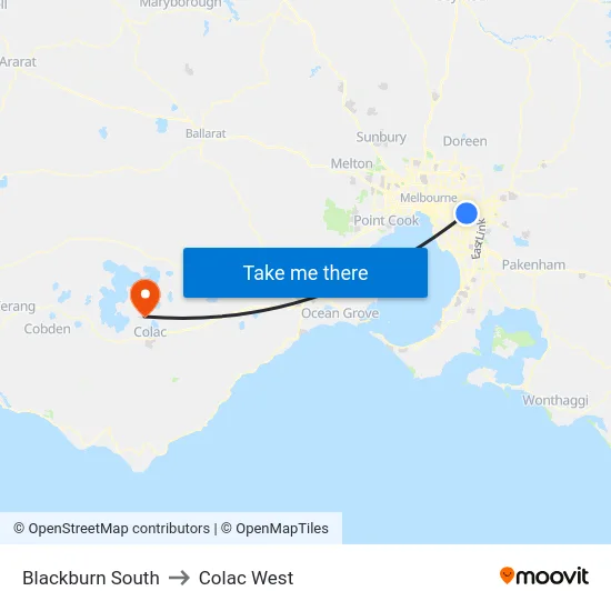 Blackburn South to Colac West map