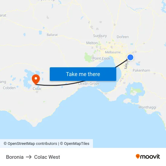 Boronia to Colac West map