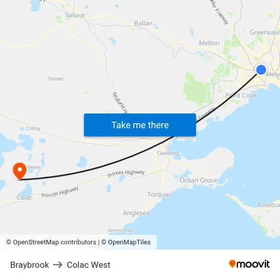 Braybrook to Colac West map
