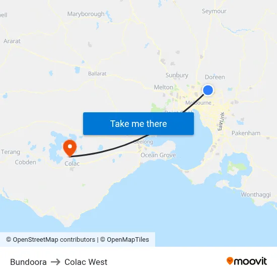 Bundoora to Colac West map