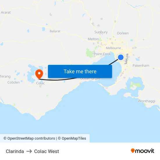Clarinda to Colac West map