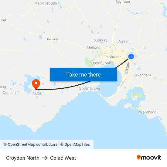 Croydon North to Colac West map