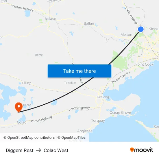 Diggers Rest to Colac West map