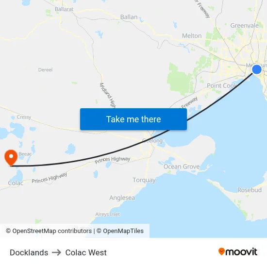 Docklands to Colac West map