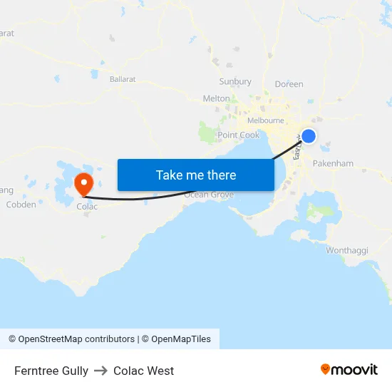 Ferntree Gully to Colac West map