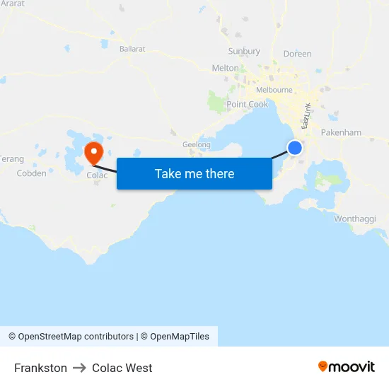 Frankston to Colac West map