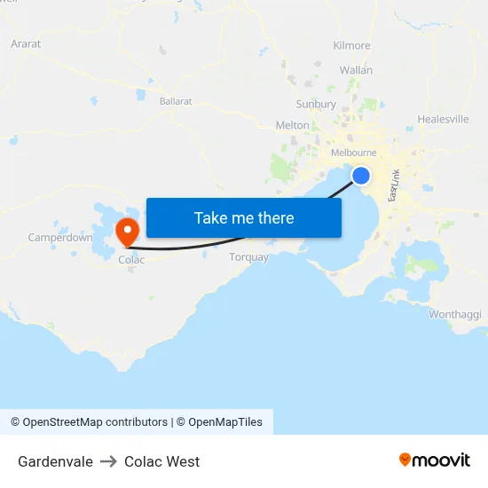 Gardenvale to Colac West map