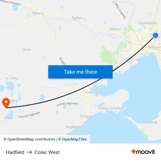 Hadfield to Colac West map