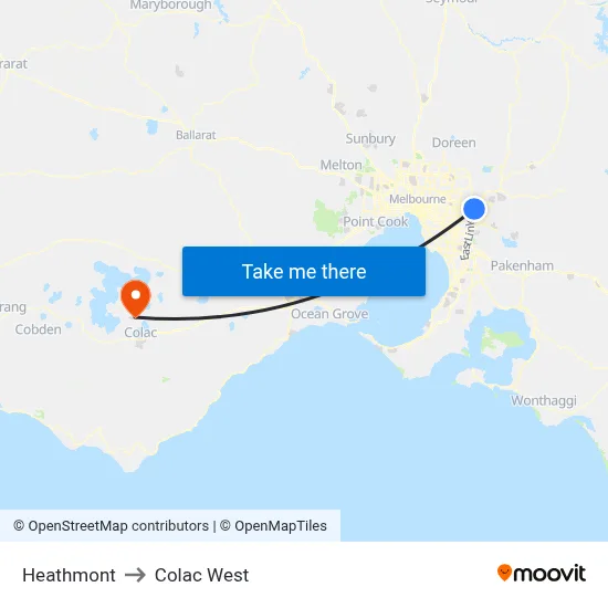 Heathmont to Colac West map