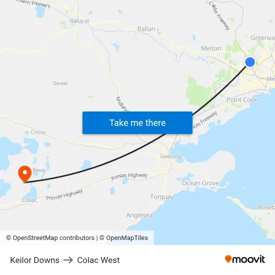 Keilor Downs to Colac West map