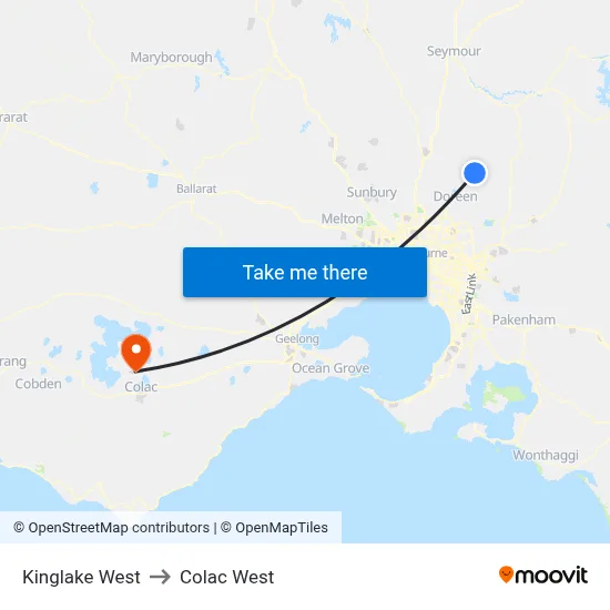 Kinglake West to Colac West map