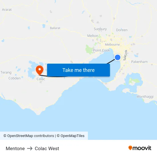 Mentone to Colac West map
