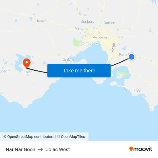 Nar Nar Goon to Colac West map