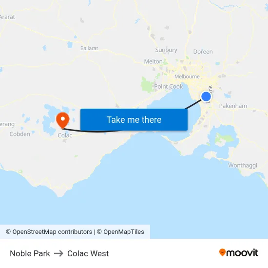 Noble Park to Colac West map