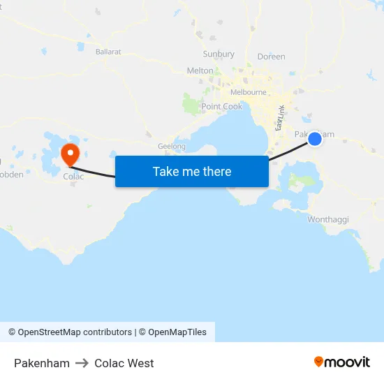 Pakenham to Colac West map