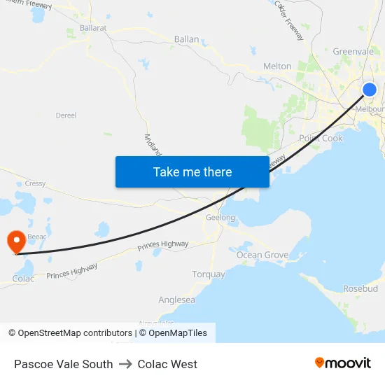 Pascoe Vale South to Colac West map