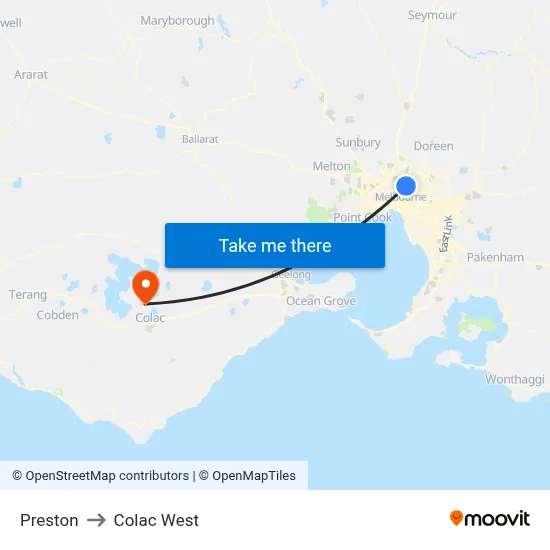 Preston to Colac West map