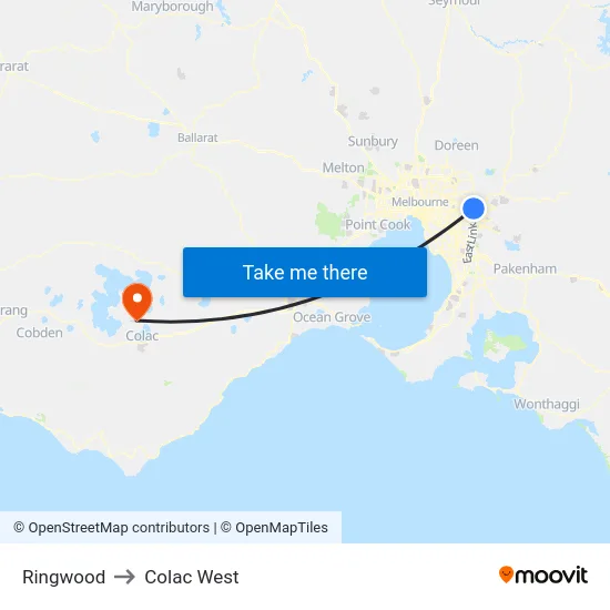 Ringwood to Colac West map