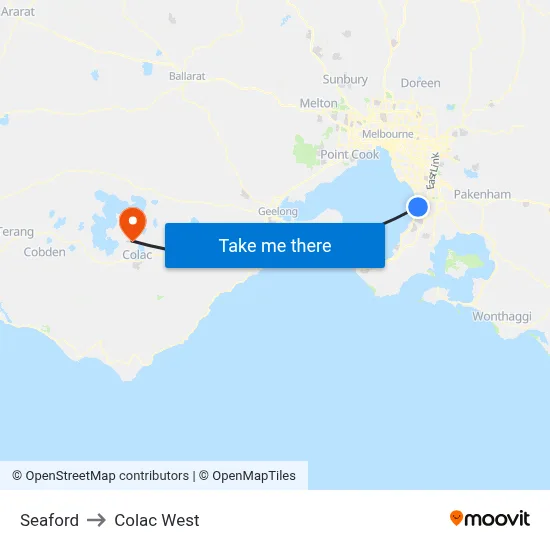 Seaford to Colac West map