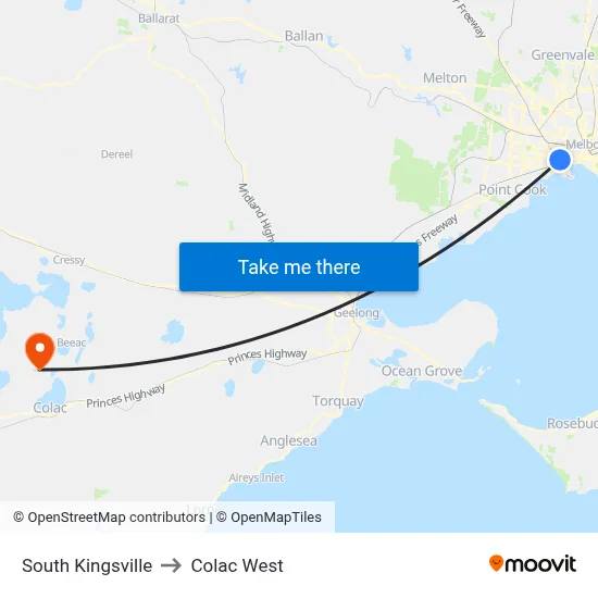 South Kingsville to Colac West map