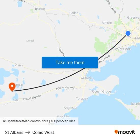 St Albans to Colac West map