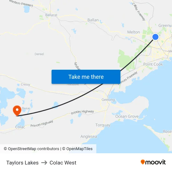 Taylors Lakes to Colac West map